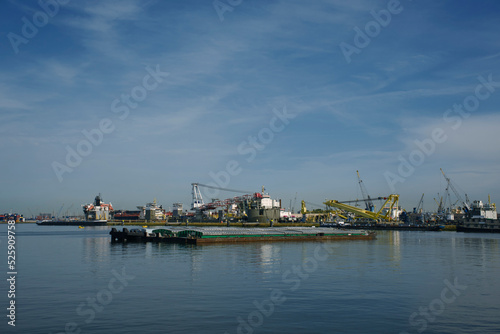 Rotterdam Waalhaven, largest dug harbor basin in the world, directly connected with the North Sea.