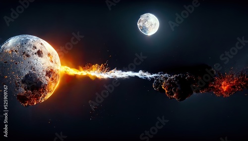 illustration of a planet with impact and fire around space