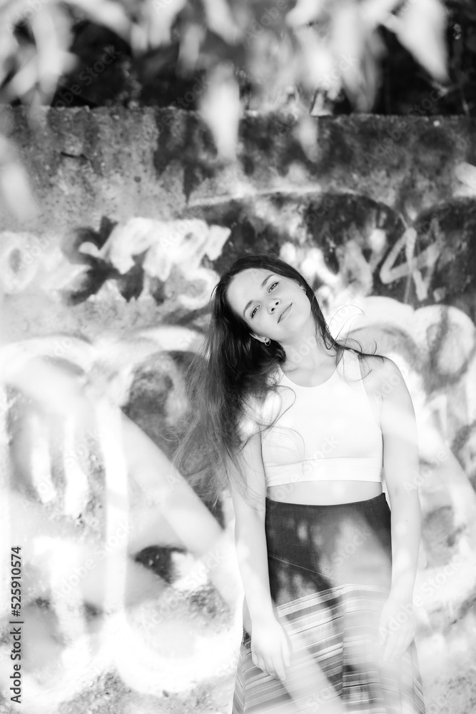 portrait of a young girl. youth. black and white photo portrait of a young girl. youth. black and white photo