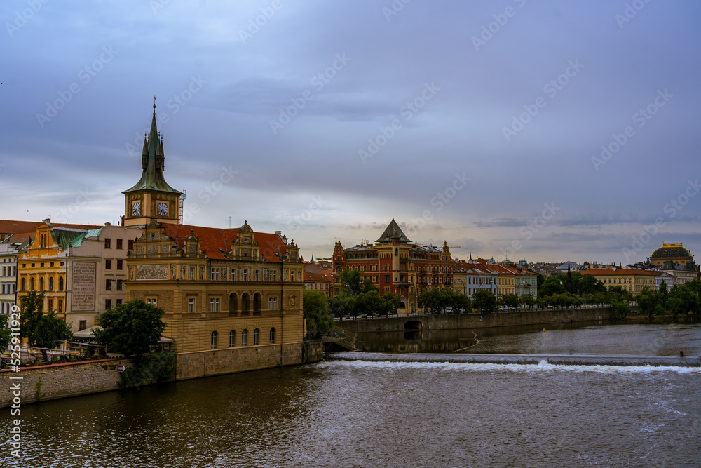Buildings on the banks of the river in Prague.