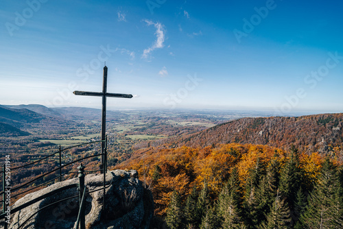 Summit of Palicnik mountain, Jizerske hory, Czechia. Autumn view of mountain rocky landscape. photo