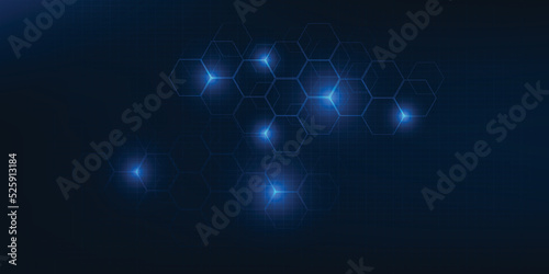Fototapeta Naklejka Na Ścianę i Meble -  Vector illustration of futuristic blue hexagon network with glowing effect.Digital communication innovation and technology concepts.