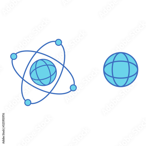 Holographic icons. Elements of the metaverse, aliens. Earth planet icons, planets in space. Atom icon vector, atom symbols. Vector flat stylish illustration isolated on white background.