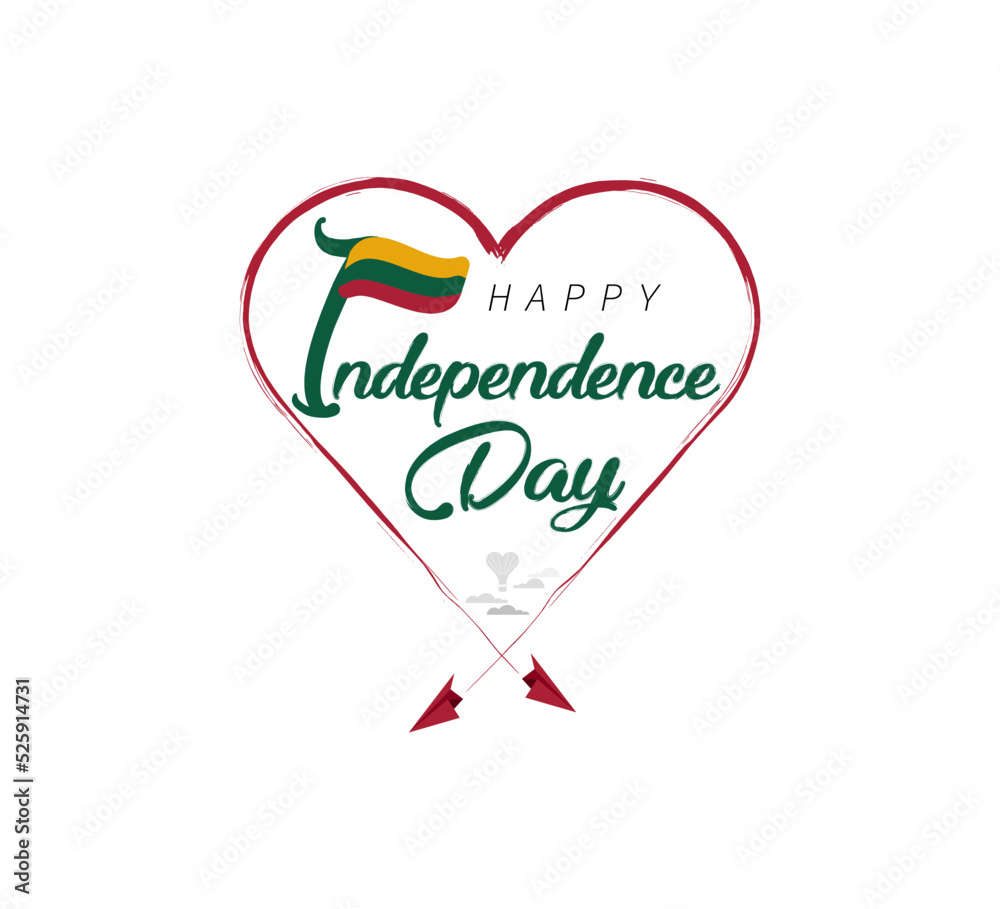 happy independence day of Lithuania. Airplane draws cloud from heart. National flag vector illustration on white background. happy independence day of Lithuania. Airplane draws cloud from heart. National flag vector illustration on white background.