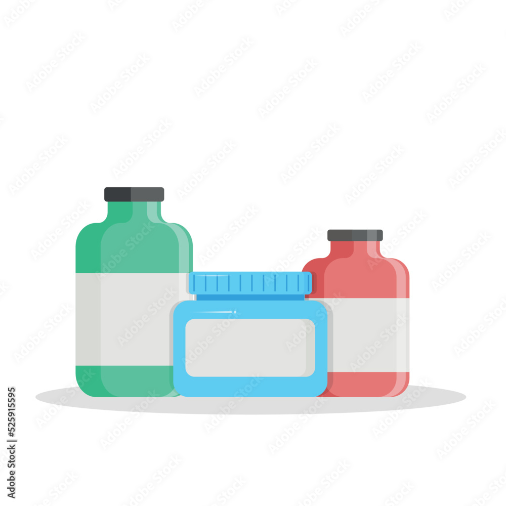 Medical bottles with label. Flat vector illustration Medical bottles with label. Flat vector illustration