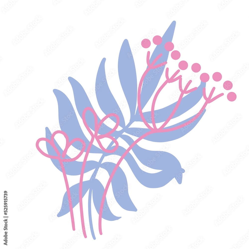 leaves and flowers. in pink and purple