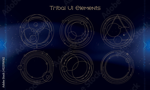 Set of Tribal User Interface Elements. Fantasy ethnic Circles. Good for game UI. Vector Illustration EPS10
