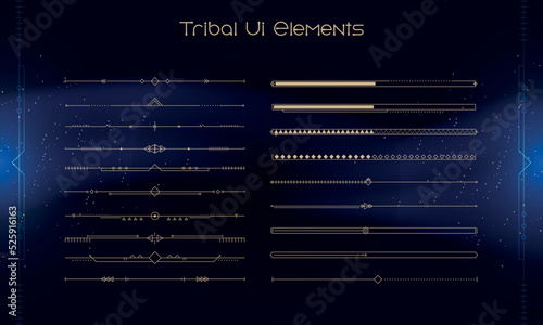 Set of Tribal User Interface Elements. Fantasy ethnic HUD. Good for game UI. Vector Illustration EPS10