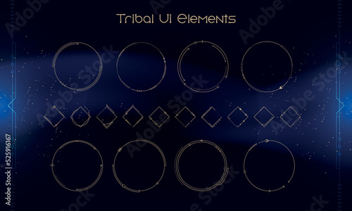 Set of Tribal User Interface Elements. Fantasy ethnic HUD. Good for game UI. Vector Illustration EPS10