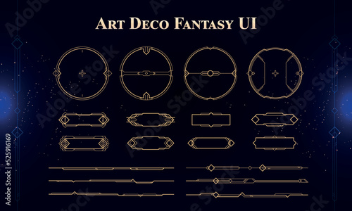 Set of Art Deco Modern User Interface Elements. Fantasy magic HUD. Good for game UI. Vector Illustration EPS10