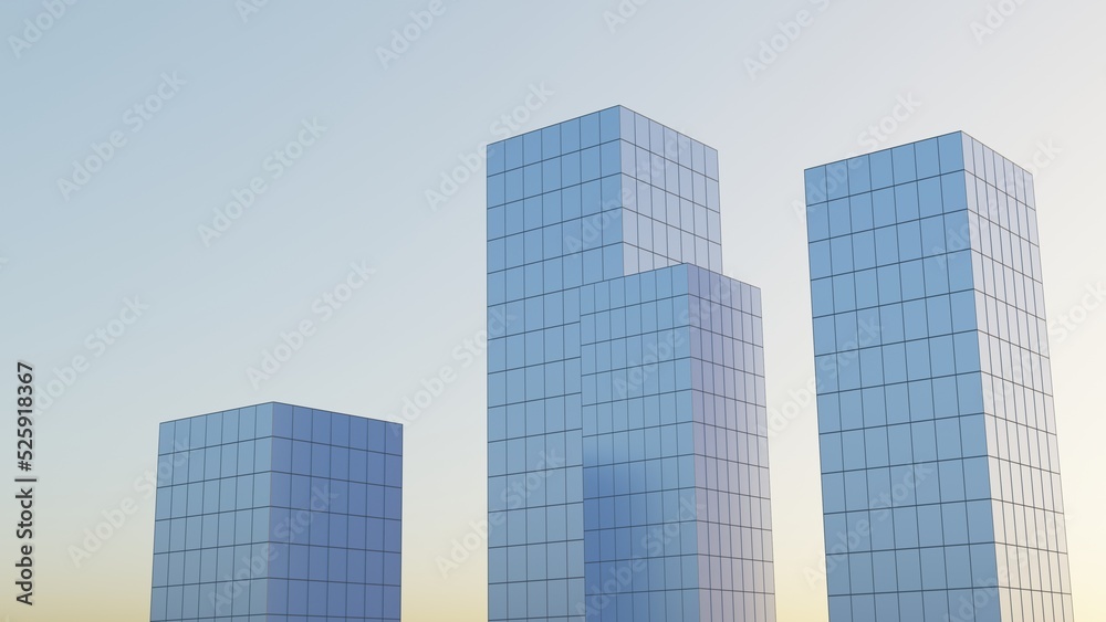 corporative buildings 3d representation of cityscape, can be used to represent financial district, urban skyline, banks or office buildings	