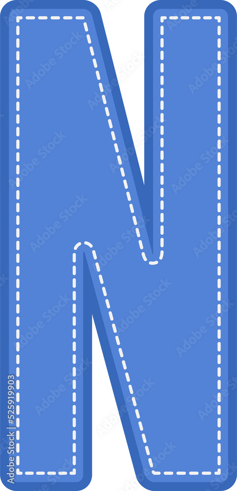 N alphabet stitches and seams style vector set