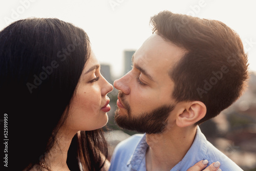 Close up portrait of caucasian young loving couple.Love, people, happiness and lifestyle concept