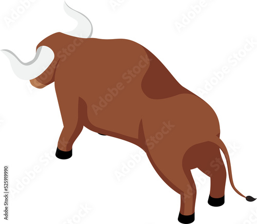 Flat 3d Isometric Angry Bull Back View Icon