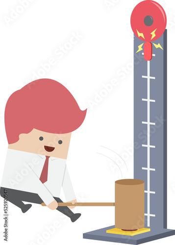 Businessman at a carnival hitting a strength tester with a hammer, VECTOR, EPS10 photo