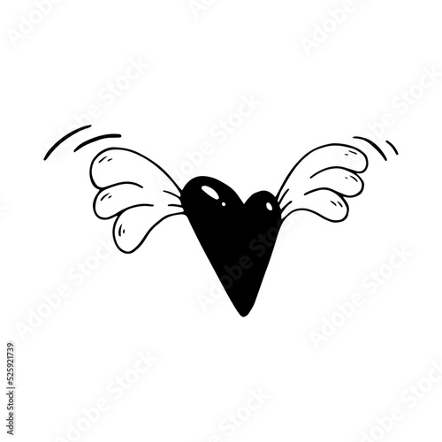 Doodle sketch of a winged valentine, heart.Vector graphics.