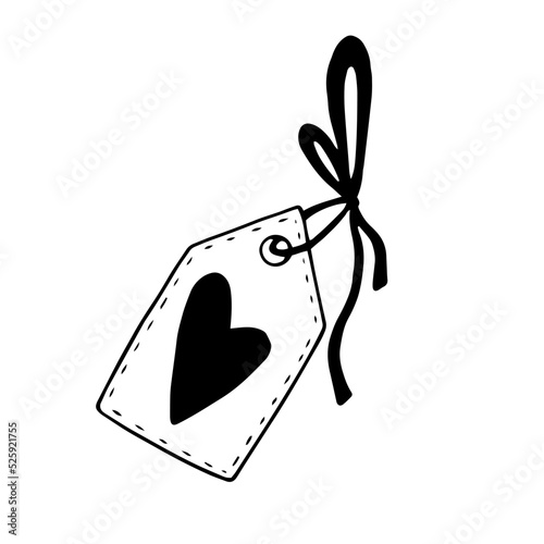 Doodle sketch of a holiday label, tags with hearts.Vector graphics.