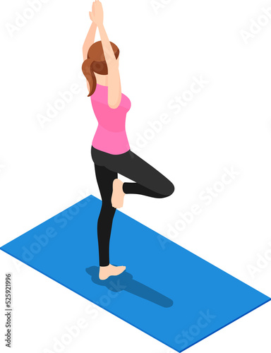 Flat 3d Isometric Woman Training Yoga Back View