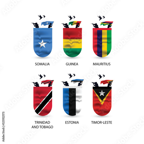 Flags collection of Somalia, Guinea, Mauritius, Trinidad and Tobago, Estonia, Timor-Leste