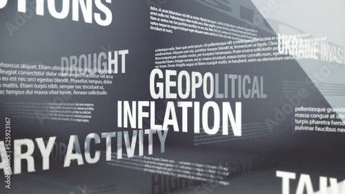 Economic, Geopolitical Risk for 2022 and Beyond Related Terms Seamless Background Looping Animation. photo