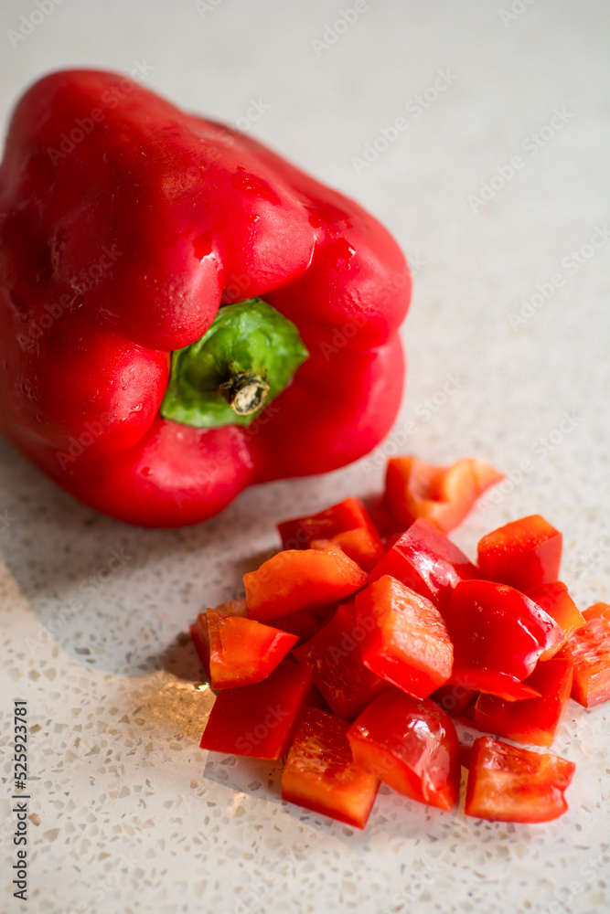 Forstå Aggressiv Engager Chopped vegetable red bell pepper vitamin c peruvian food ingredient Stock  Photo | Adobe Stock