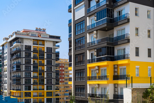 New modern multi-apartment high-rise buildings.