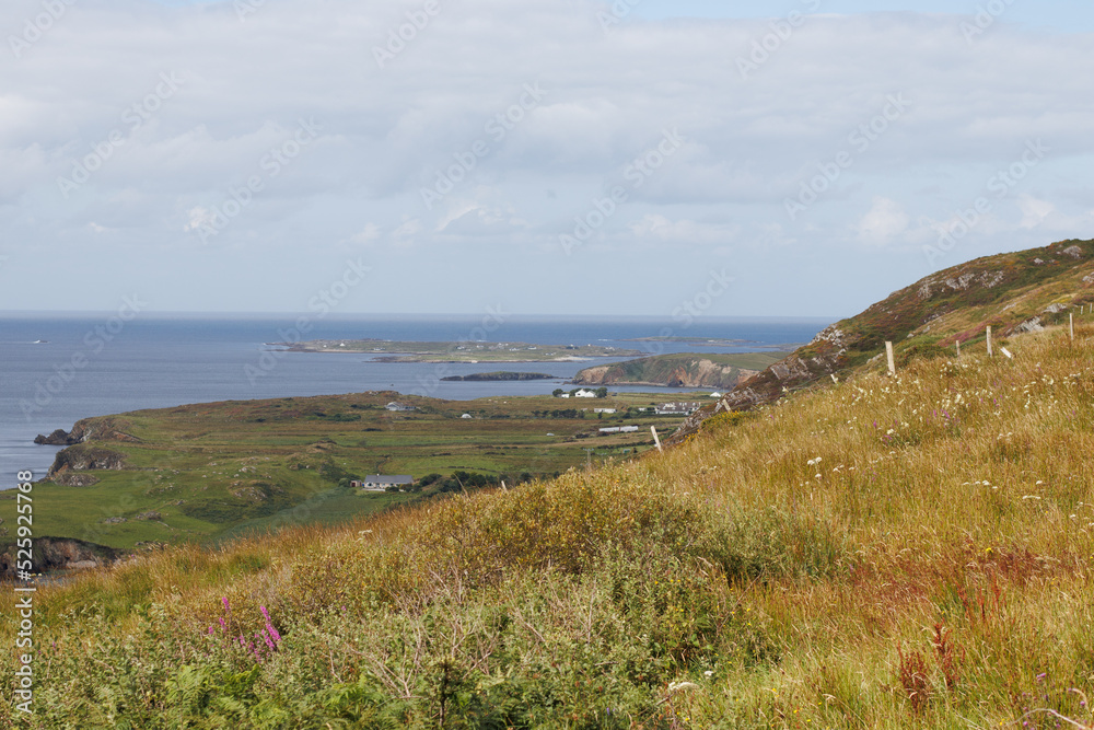 view of the irish coastline showing the atlantic in the distance