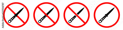Knife ban sign. No Knife sign. Prohibition signs set. Dangerous weapon. Vector illustration.