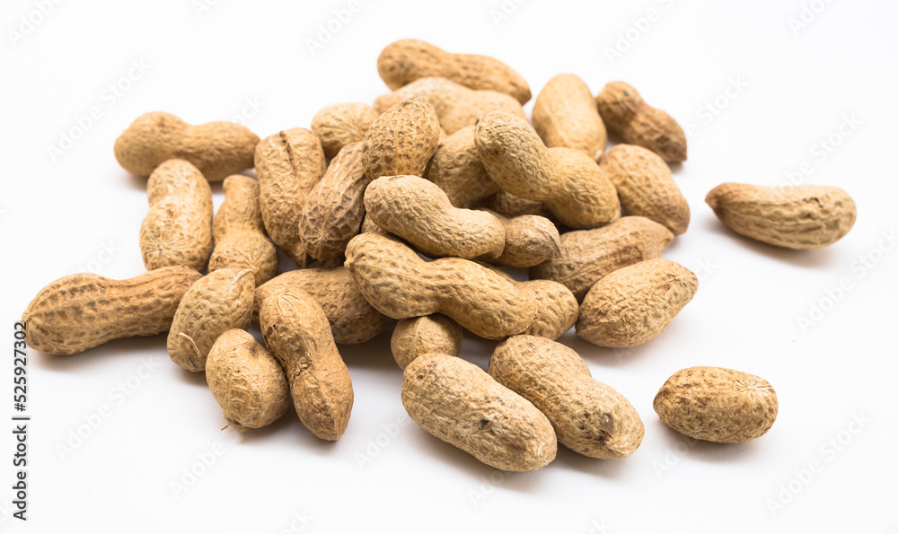 bunch of ecological peanuts on a white background bunch of ecological peanuts on a white background