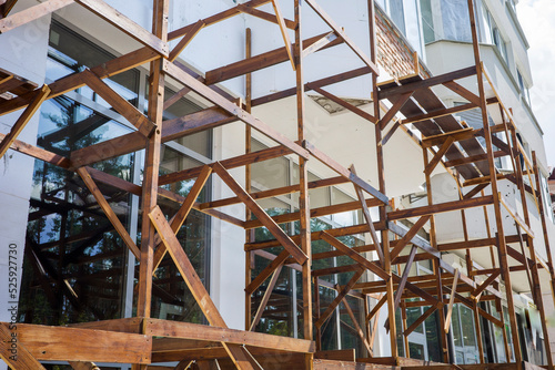 wooden scaffolding near the building