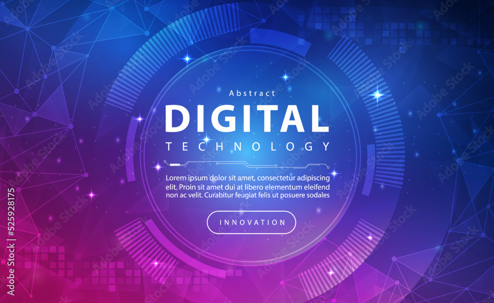 Digital technology banner blue pink background concept, technology light purple effect, abstract tech, innovation future data, internet network, Ai big data, lines dots connection, illustration vector