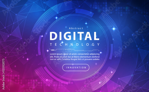 Digital technology banner blue pink background concept, technology light purple effect, abstract tech, innovation future data, internet network, Ai big data, lines dots connection, illustration vector