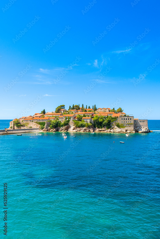 Beautiful  summer landscape of the Adriatic coast in The Budva Riviera with a view of the Sveti Stefan