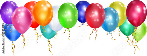 Group of colorful balloons with ribbons