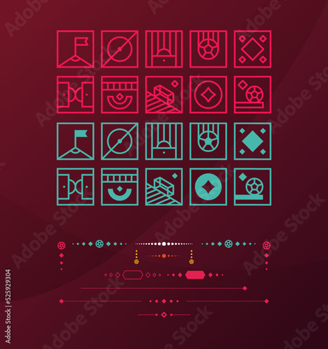 2022 Football World Soccer Championship design elements vector set. Official color background, dividers, lines and icons. Vector, Banner Social Media kit, template