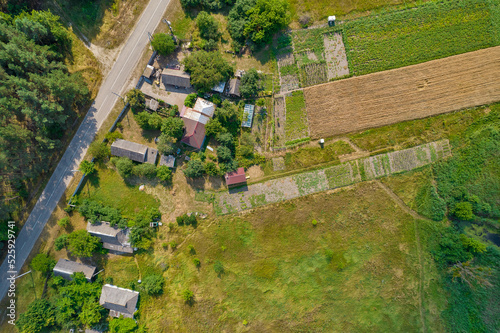 Drone view over summer rural landscape, Ukraine.