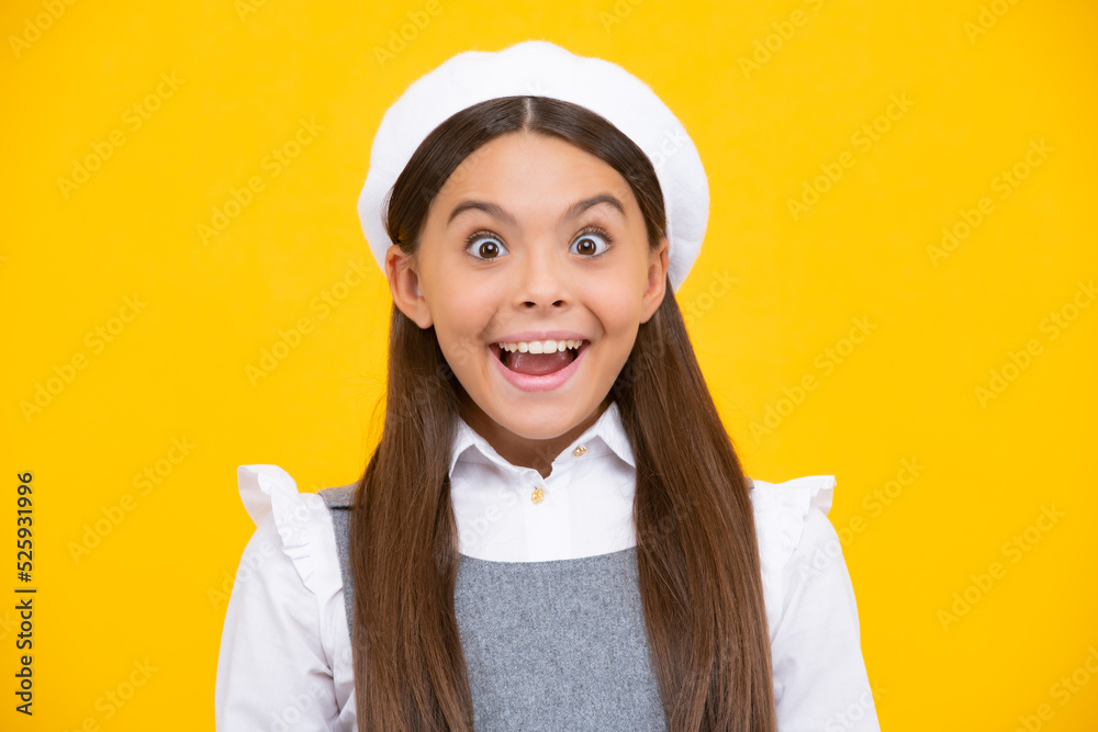 Excited face, cheerful emotions of teenager girl. adorable smiling little girl child isolated on a white background Excited face, cheerful emotions of teenager girl. adorable smiling little girl child isolated on a white background