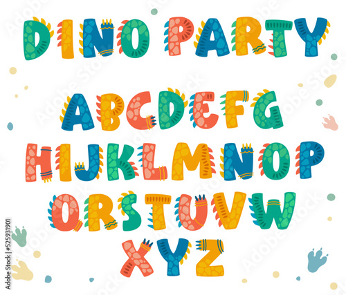 Playful dinosaurus themed alphabet for baby and kid events, prints, web purposes.