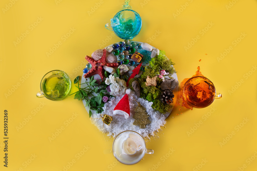 Circle seasonal concept. Different spring, summer, autumn, winter items ...