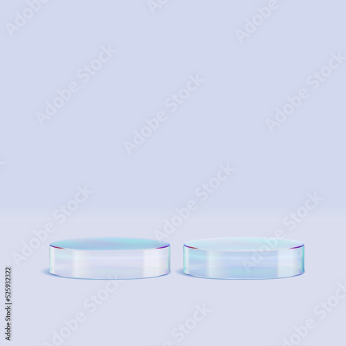 3d glass podium. Beauty product display cosmetic minimal scene. Vector cosmetic promotion stage.