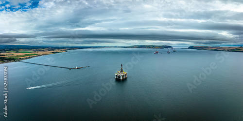 Aerial view of the black island and Cromarty firth in the north east highlands of Scotland during autumn photo