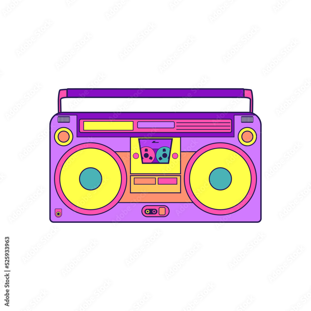 Retro audio portable stereo boombox radio 90s 80s vector illustration  isolated on white background Stock Vector | Adobe Stock