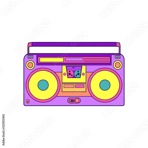 Retro audio portable stereo boombox radio 90s 80s vector illustration isolated on white background