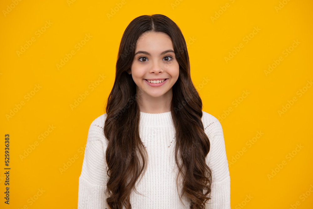 Happy face, positive and smiling emotions of teenager girl. Cute young teenager girl against a isolated background. Studio portrait of pretty beautiful child.