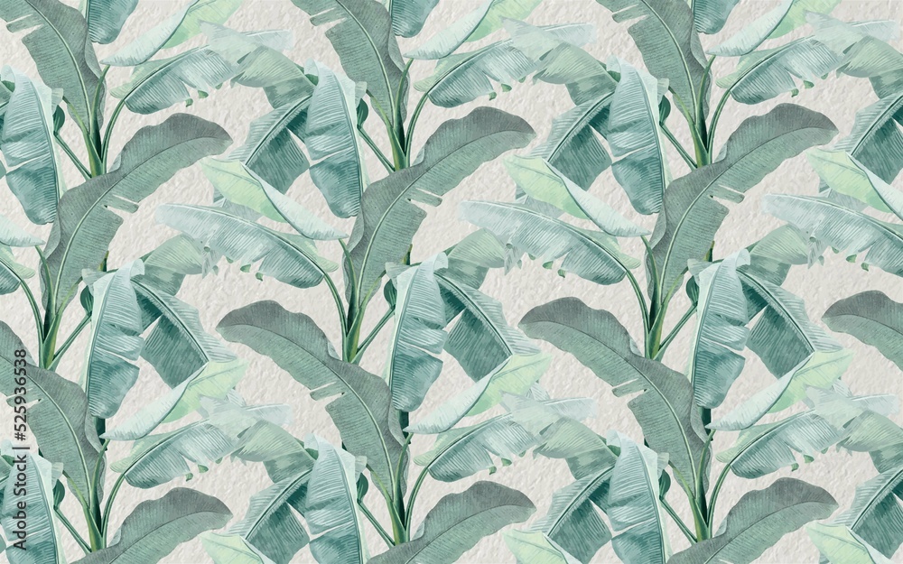 custom made wallpaper toronto digitalbig banana tree leaves wallpaper design, repeating pattern, fresh color, blue monochrome, watercolor effects, background, mural art.