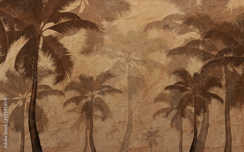 Wallpaper Mural sepia palm trees landscape wallpaper design, modern wallpaper, scandinavian style, texture, vintage, mural art. Torontodigital.ca