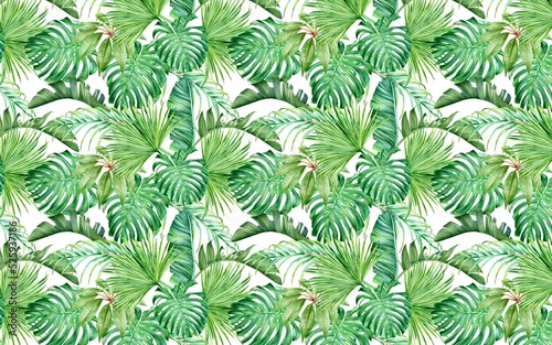 Wallpaper Mural green tropical leaves, banana and palm leaf, colorful, modern wallpaper, watercolor effect, minimal design, trend mural art Torontodigital.ca