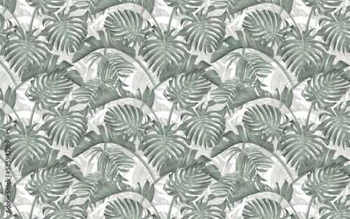 Wallpaper Mural tropical leaves, banana and palm leaf, soft colors, pastel tones, modern wallpaper, watercolor effect, minimal design Torontodigital.ca