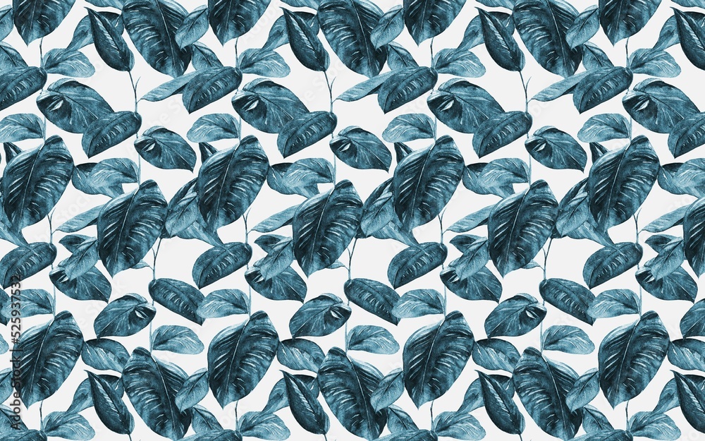 custom made wallpaper toronto digitalWatercolor texture plants wallpaper design, seamless pattern, blue leaf, mural art.