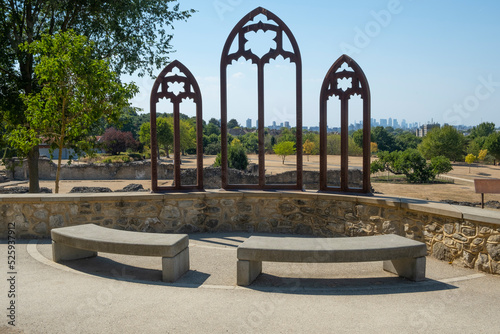 The iron window frames at Lesnes Abbey, the 12th Century built monastery located at Abbey Wood, in the London Borough of Bexley, United Kingdom.
